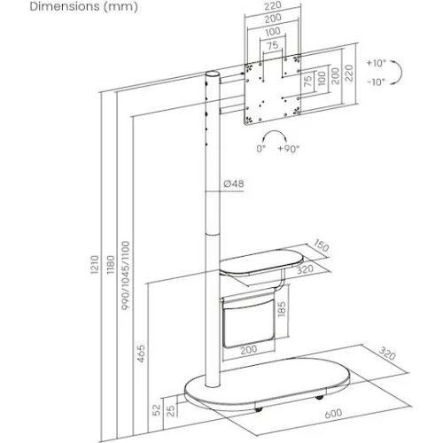 Brateck FS54-22T-02W-BK Βάση Τηλεόρασης Δαπέδου έως 43" και 15kg Μαύρο