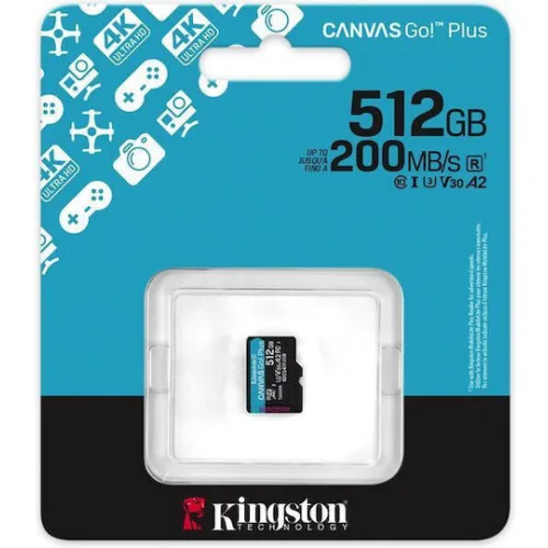 Kingston Canvas Go Plus microSDXC 512GB Class 10 U3 UHS-I με αντάπτορα