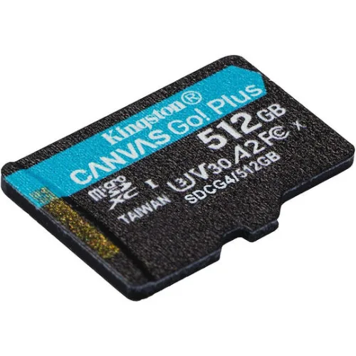 Kingston Canvas Go Plus microSDXC 512GB Class 10 U3 UHS-I με αντάπτορα