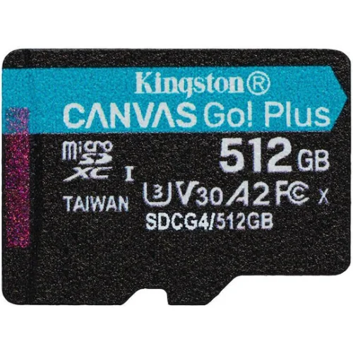 Kingston Canvas Go Plus microSDXC 512GB Class 10 U3 UHS-I με αντάπτορα