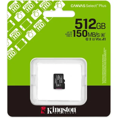 Kingston Canvas Select Plus microSDXC 512GB Class 10 U3 V30 A1 UHS-I