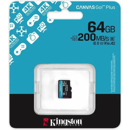 Kingston Canvas Go Plus microSDXC 64GB Class 10 με αντάπτορα