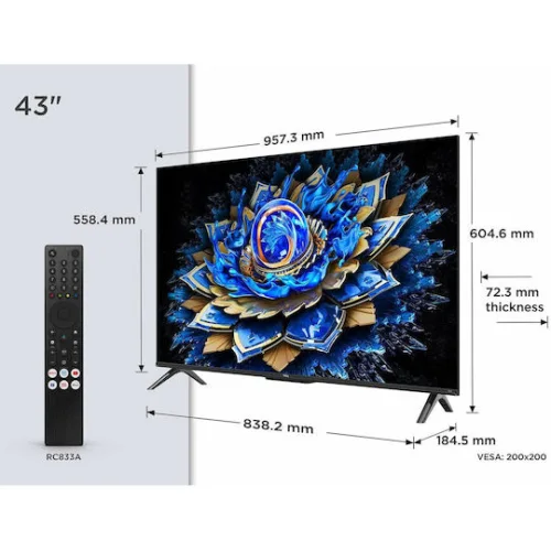TCL Smart Τηλεόραση 43" 4K UHD QLED T69C HDR (2025) 43T69C