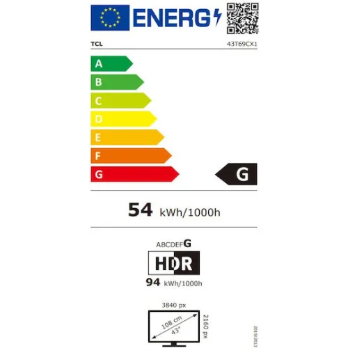 TCL Smart Τηλεόραση 43" 4K UHD QLED T69C HDR (2025) 43T69C