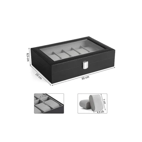 Songmics Ξύλινη Θήκη με διάφανο καπάκι για 12 ρολόγια σε Μαύρο χρώμα JWB12BK