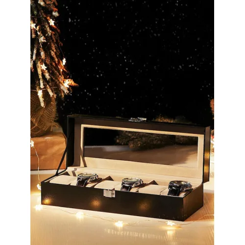 Songmics Ξύλινη Θήκη με διάφανο καπάκι για 12 ρολόγια σε Μαύρο χρώμα JWB12BK