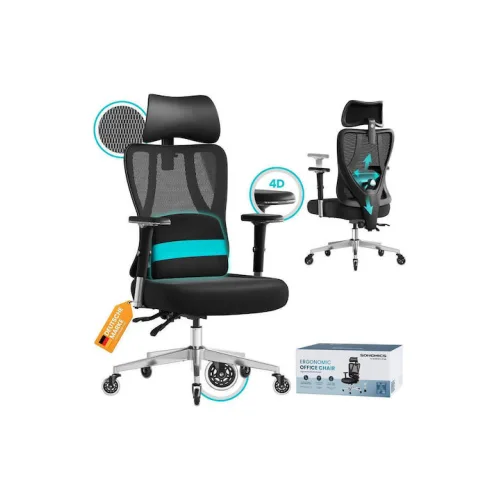 Καρέκλα Γραφείου με Ρυθμιζόμενα Μπράτσα Μαύρη Songmics