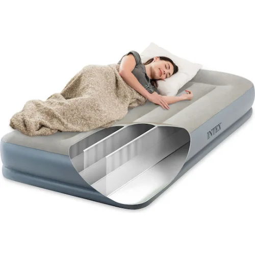 Intex Φουσκωτό Στρώμα Ύπνου Διπλό με Ενσωματωμένη Αντλία Pillow 203x152x30εκ. ΓκριΚωδικός: 64118