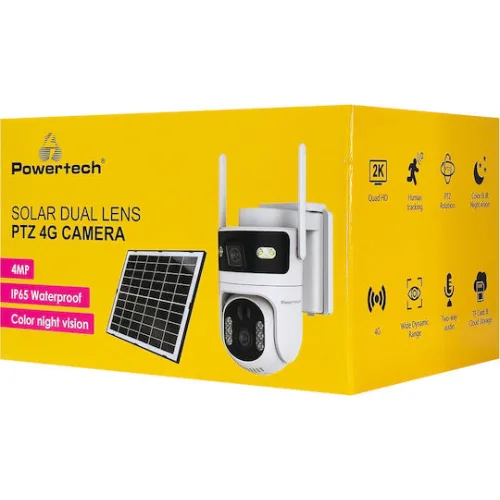 Powertech PT-1547 IP Dual Κάμερα Παρακολούθησης 4G Full HD+ 4MP Αδιάβροχη Μπαταρίας με Αμφίδρομη Επικοινωνία