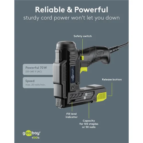 Goobay Tools 2-in-1 Electric Staple Gun Set Corded
