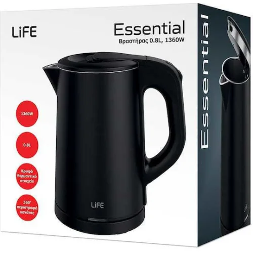 Life Essential Βραστήρας 800ml 1360W ΜαύροςΚωδικός: 221-0322
