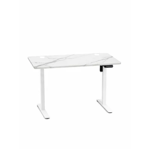 Ηλεκτρικό Γραφείο Gaming Monarch Aion Ξύλινο Marble Elegance Λευκό Μεταλλικά Πόδια Λευκά & Ρυθμιζόμενο Ύψος 140x60x70εκ