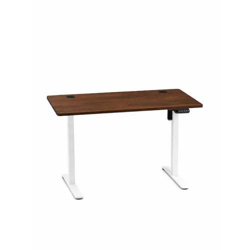 Ηλεκτρικό Γραφείο Gaming Monarch Aion Ξύλινο Walnut Executive Καφέ Μεταλλικά Πόδια Λευκά & Ρυθμιζόμενο Ύψος 140x60x70εκ