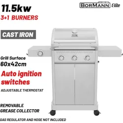Bormann Elite BBQ7031 Ψησταριά Υγραερίου Μαντεμένιας Σχάρας 60x42εκ. με 3 Εστίες 11.5kW και Πλαϊνό Μάτι