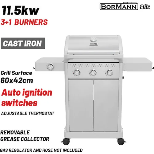 Bormann Elite BBQ7031 Ψησταριά Υγραερίου Μαντεμένιας Σχάρας 60x42εκ. με 3 Εστίες 11.5kW και Πλαϊνό Μάτι