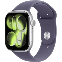 Apple Watch Series 11 Aluminium 42mm Αδιάβροχο με Παλμογράφο (Silver Aluminium Case with Purple Fog Sport Band - S/M)
