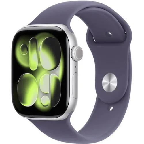 Apple Watch Series 11 Aluminium 42mm Αδιάβροχο με Παλμογράφο (Silver Aluminium Case with Purple Fog Sport Band - S/M)