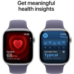 Apple Watch Series 11 Aluminium 42mm Αδιάβροχο με Παλμογράφο (Silver Aluminium Case with Purple Fog Sport Band - S/M)