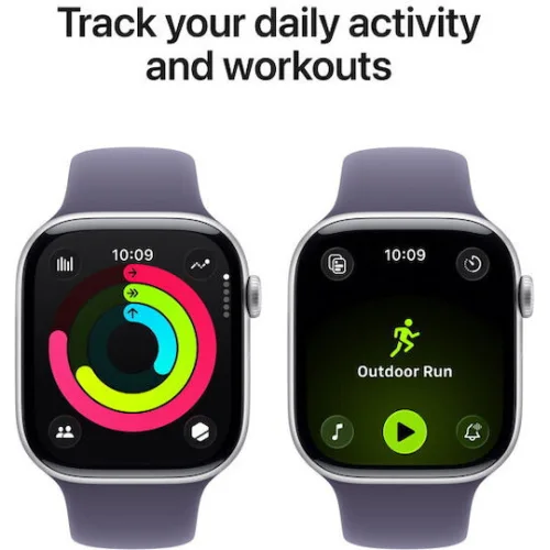 Apple Watch Series 11 Aluminium 42mm Αδιάβροχο με Παλμογράφο (Silver Aluminium Case with Purple Fog Sport Band - S/M)