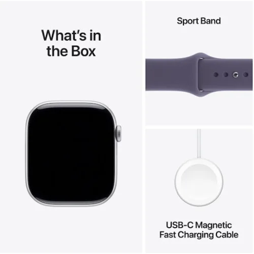 Apple Watch Series 11 Aluminium 42mm Αδιάβροχο με Παλμογράφο (Silver Aluminium Case with Purple Fog Sport Band - S/M)