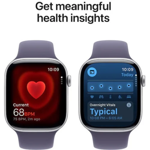 Apple Watch Series 11 Aluminium 42mm Αδιάβροχο με Παλμογράφο (Silver Aluminium Case with Purple Fog Sport Band - S/M)