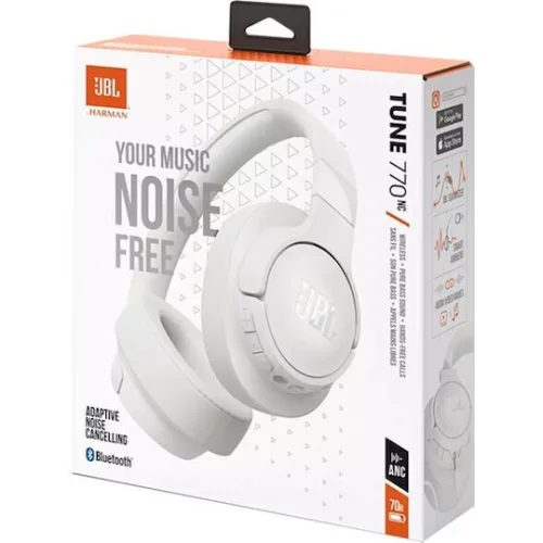 JBL Tune 770NC Ασύρματα / Ενσύρματα Over Ear Ακουστικά με 65 ώρες Λειτουργίας και Quick Charge Λευκά