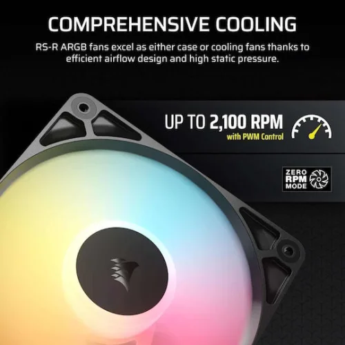 Corsair RS120-Reverse Case Fan με ARGB Φωτισμό και Σύνδεση 4-Pin PWM 3τμχ Λευκό