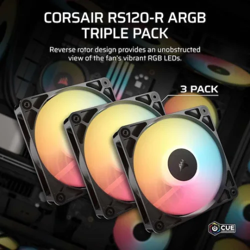 Corsair RS120-Reverse Case Fan με ARGB Φωτισμό και Σύνδεση 4-Pin PWM 3τμχ Λευκό