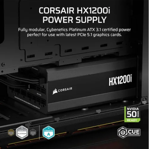Corsair HX1200i Shift 1200W Μαύρο Τροφοδοτικό Υπολογιστή Full Modular Cybenetics Platinum