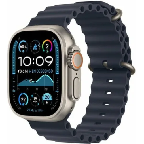 Apple Watch Ultra 2 2024 Titanium 49mm Αδιάβροχο με eSIM και Παλμογράφο (Natural με Navy Ocean Band)
