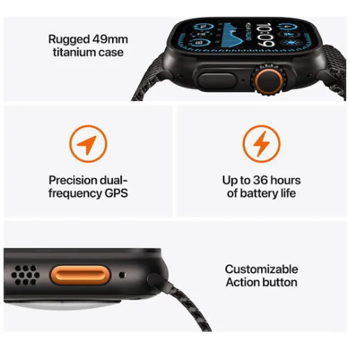 Apple Watch Ultra 2 2024 Titanium 49mm Αδιάβροχο με eSIM και Παλμογράφο (Natural με Navy Ocean Band)