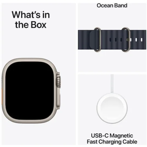 Apple Watch Ultra 2 2024 Titanium 49mm Αδιάβροχο με eSIM και Παλμογράφο (Natural με Navy Ocean Band)