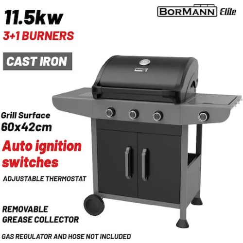 Bormann BBQ6031 Ψησταριά Υγραερίου Μαντεμένιας Σχάρας 60x42εκ. με 3 Εστίες 11.5kW