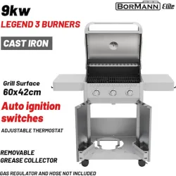 Bormann Elite BBQ7030 Ψησταριά Υγραερίου Μαντεμένιας Σχάρας 60x42εκ. με 3 Εστίες 9kW