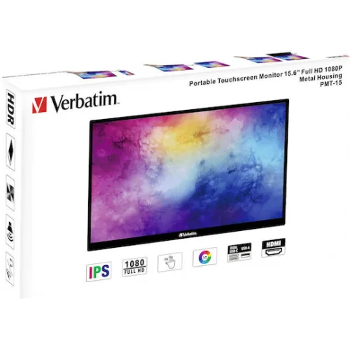 Verbatim PMT-15 IPS HDR Touch Φορητό Monitor 15.6" FHD 1920x1080 με Χρόνο Απόκρισης 6ms GTG