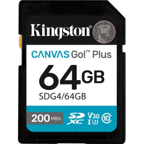 Kingston Canvas Go Plus SDXC 64GB Class 10 U3 V30 UHS-I με αντάπτορα