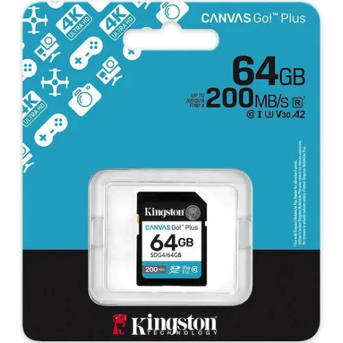 Kingston Canvas Go Plus SDXC 64GB Class 10 U3 V30 UHS-I με αντάπτορα