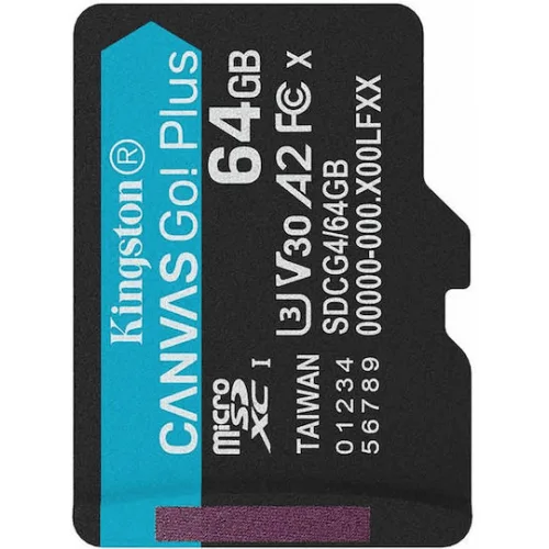 Kingston Canvas Go Plus SDXC 64GB Class 10 U3 V30 UHS-I με αντάπτορα