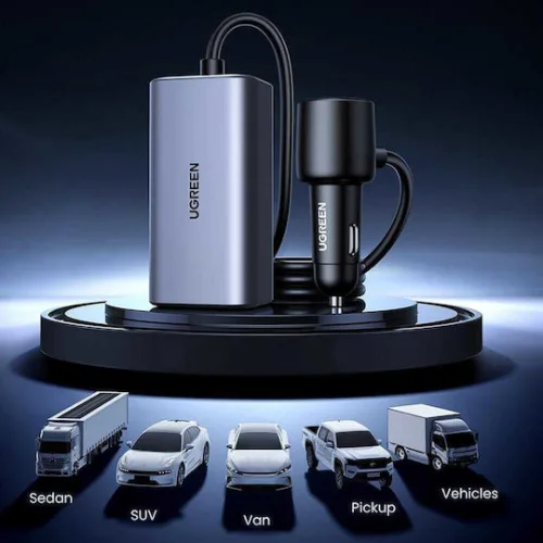 Ugreen EC706 Φορτιστής Αυτοκινήτου 150W Γρήγορης Φόρτισης με Θύρες: 1xUSB 1xType-C μαζί με Καλώδιο Ενσωματωμένο Γκρι ΧρώμαΚωδικός: 35571