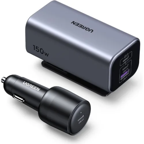 Ugreen EC706 Φορτιστής Αυτοκινήτου 150W Γρήγορης Φόρτισης με Θύρες: 1xUSB 1xType-C μαζί με Καλώδιο Ενσωματωμένο Γκρι ΧρώμαΚωδικός: 35571