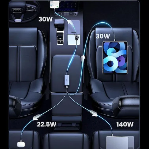 Ugreen EC706 Φορτιστής Αυτοκινήτου 150W Γρήγορης Φόρτισης με Θύρες: 1xUSB 1xType-C μαζί με Καλώδιο Ενσωματωμένο Γκρι ΧρώμαΚωδικός: 35571