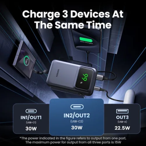 Ugreen PB511 Power Bank 10000mAh 30W με Θύρα USB-A και Θύρα USB-C Power Delivery Γκρι