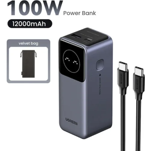 Ugreen PB724 Power Bank 12000mAh 100W με Θύρα USB-A και Θύρα USB-C Power Delivery / Quick Charge 3.0 Γκρι