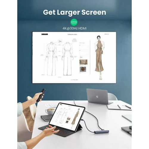 Ugreen USB-C Docking Station με HDMI 4K PD Ethernet Μπλε (10919)