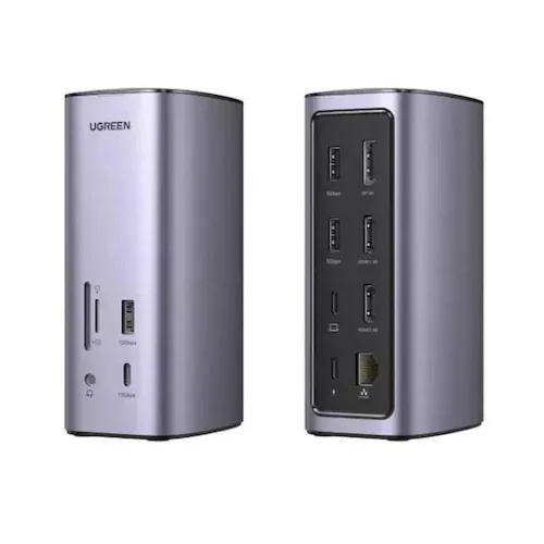 Ugreen USB-C Docking Station με HDMI/DisplayPort 4K PD Ethernet και συνδεση 3 Οθονών Ασημί (90325)