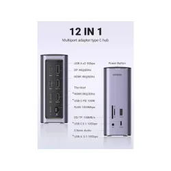 Ugreen USB-C Docking Station με HDMI/DisplayPort 4K PD Ethernet και συνδεση 3 Οθονών Ασημί (90325)
