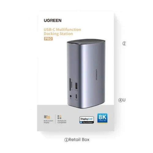 Ugreen USB-C Docking Station με HDMI/DisplayPort 4K PD Ethernet και συνδεση 3 Οθονών Ασημί (90325)