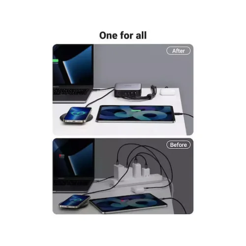 Ugreen Βάση Φόρτισης GaN με 2 Θύρες USB-A και 4 Θύρες USB-C 200W Power Delivery / Quick Charge 2.0 σε Μαύρο χρώμα (Nexode GaN CD271)