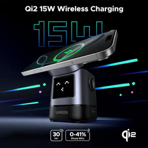 Ugreen Ασύρματος Φορτιστής Qi2 15W Power Delivery Μαύρος (W709)