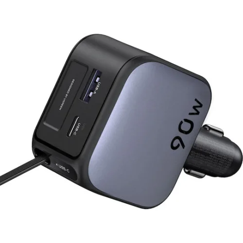 Ugreen EC603 Φορτιστής Αυτοκινήτου 90W 3A Γρήγορης Φόρτισης με Θύρες: 1xUSB 1xType-C μαζί με Καλώδιο Ενσωματωμένο Γκρι ΧρώμαΚωδικός: 55909B